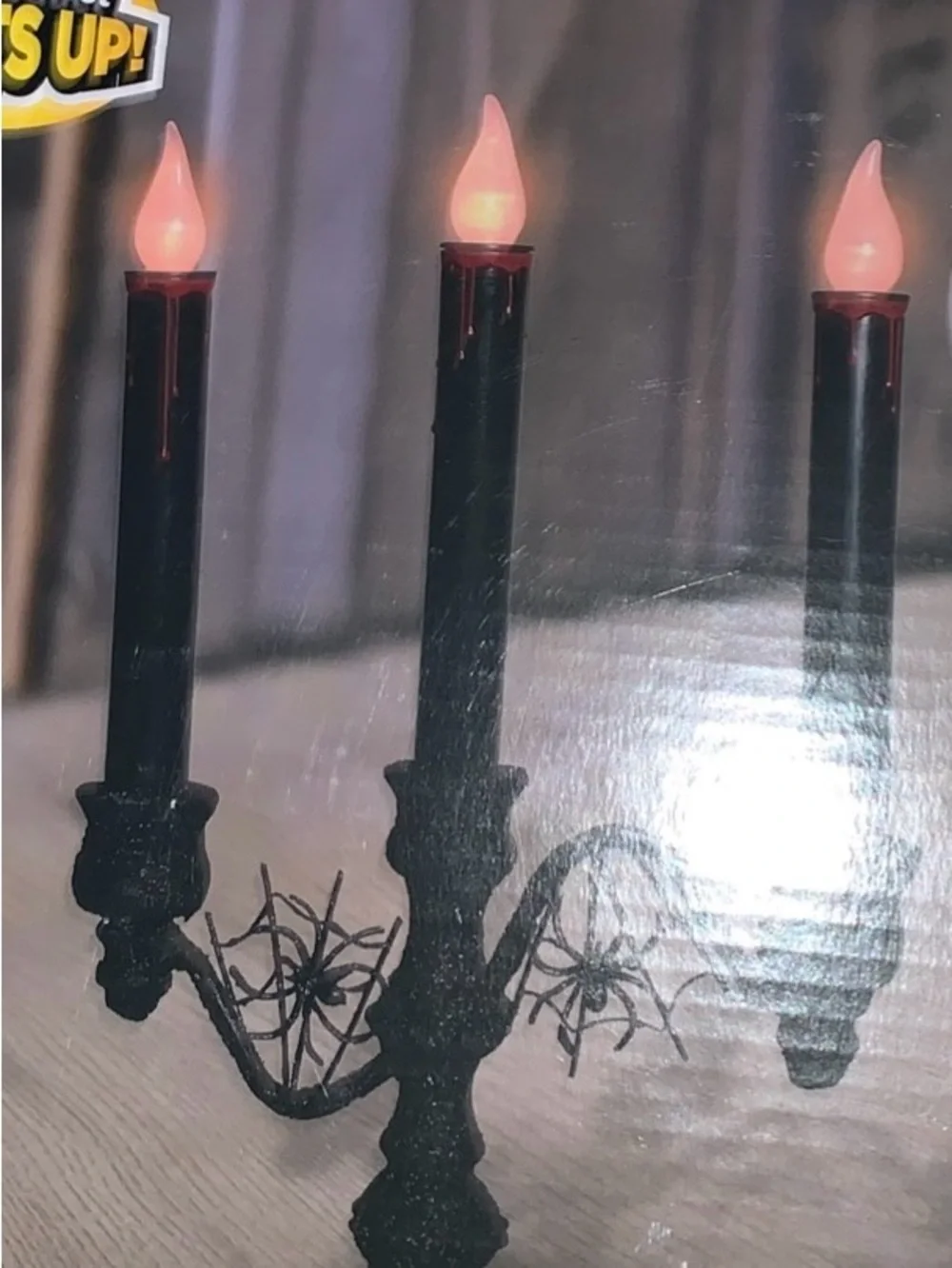 2 Black Halloween Candelabras With Spiders & Webs